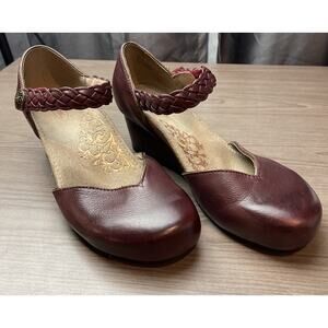 Aetrex Women’s Mia Burgundy Leather Mary Jane Wedge Comfort Shoes Eur 9.5
